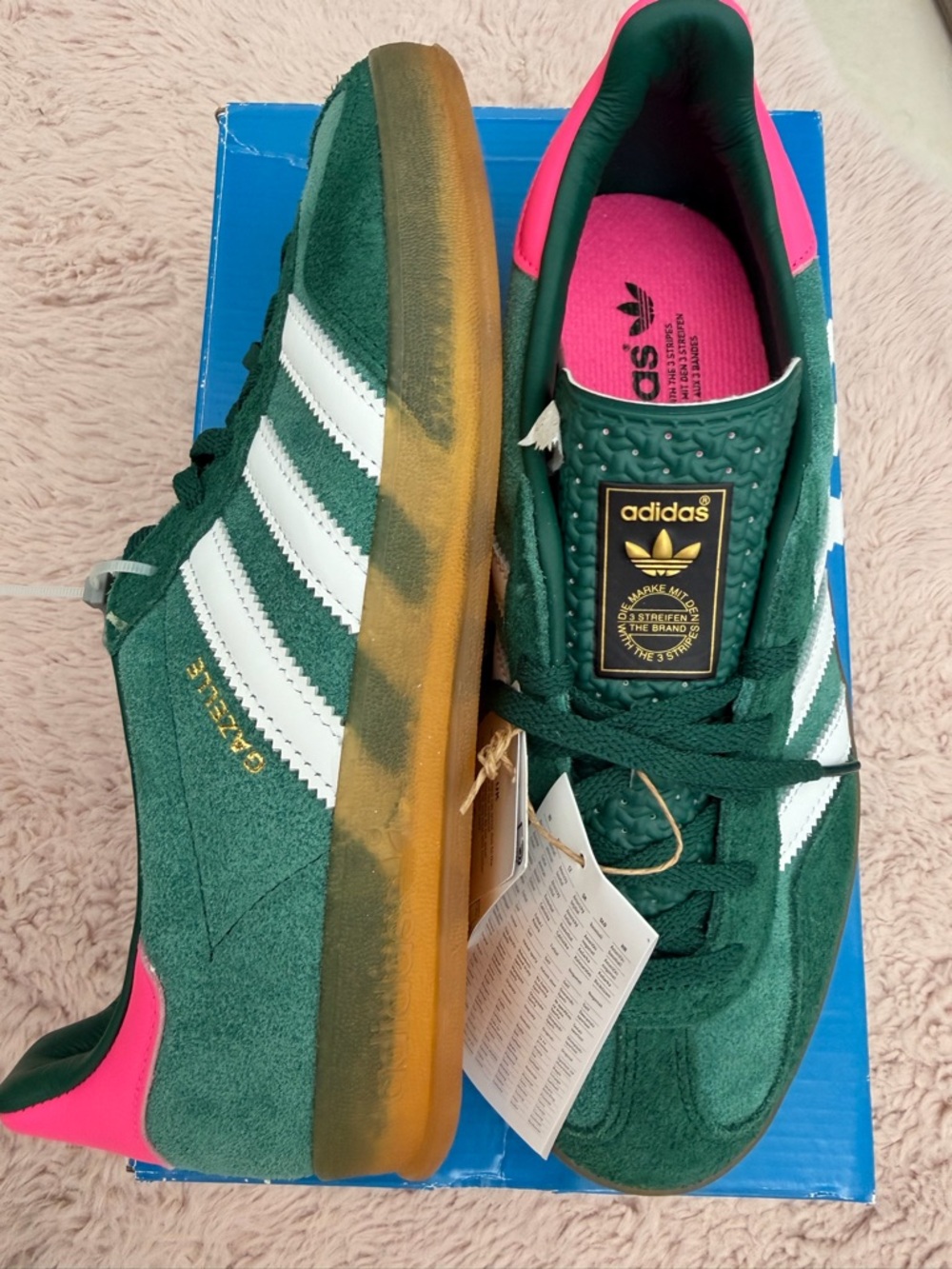 adidas Teal Suede Sneakers with White Stripes and Gum Sole - Picture 1 of 5